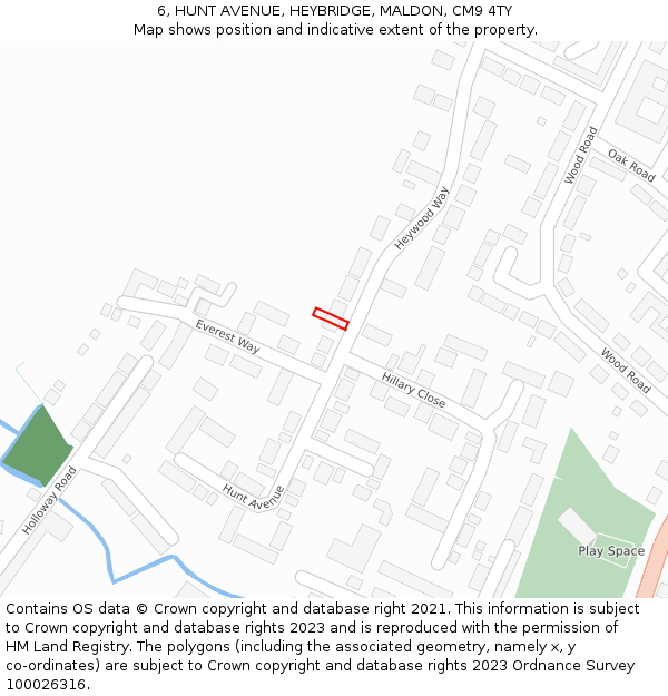 6, HUNT AVENUE, HEYBRIDGE, MALDON, CM9 4TY: Location map and indicative extent of plot