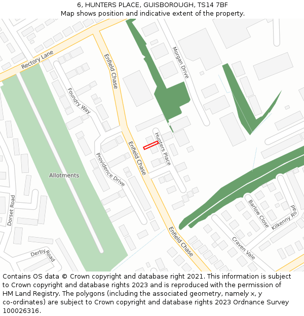6, HUNTERS PLACE, GUISBOROUGH, TS14 7BF: Location map and indicative extent of plot