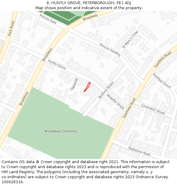 6, HUNTLY GROVE, PETERBOROUGH, PE1 4DJ: Location map and indicative extent of plot