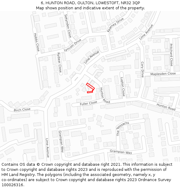 6, HUNTON ROAD, OULTON, LOWESTOFT, NR32 3QP: Location map and indicative extent of plot