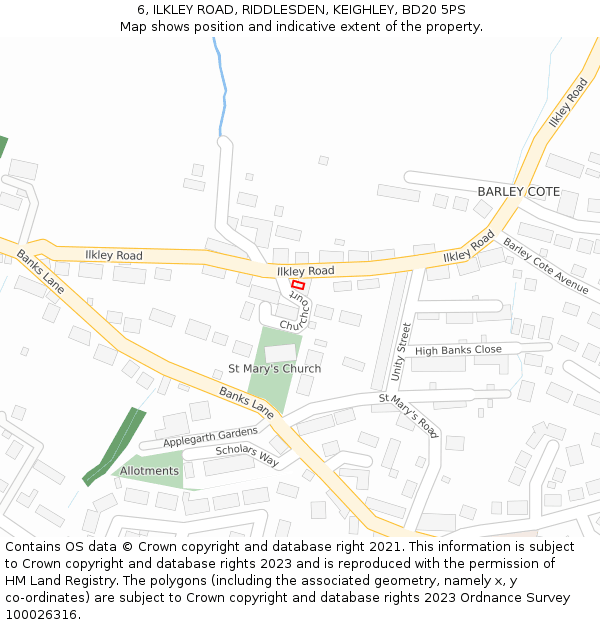 6, ILKLEY ROAD, RIDDLESDEN, KEIGHLEY, BD20 5PS: Location map and indicative extent of plot