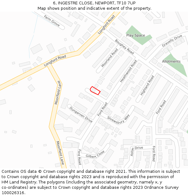 6, INGESTRE CLOSE, NEWPORT, TF10 7UP: Location map and indicative extent of plot