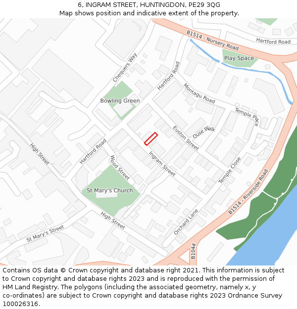 6, INGRAM STREET, HUNTINGDON, PE29 3QG: Location map and indicative extent of plot