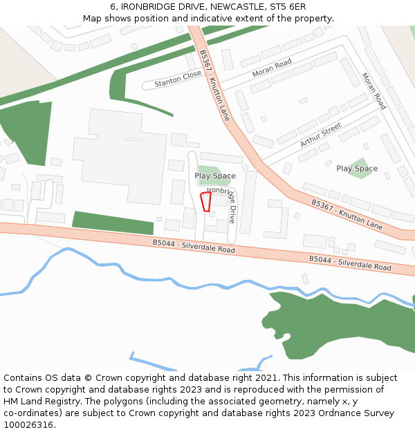 6, IRONBRIDGE DRIVE, NEWCASTLE, ST5 6ER: Location map and indicative extent of plot