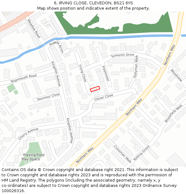 6, IRVING CLOSE, CLEVEDON, BS21 6YS: Location map and indicative extent of plot