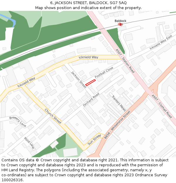 6, JACKSON STREET, BALDOCK, SG7 5AQ: Location map and indicative extent of plot