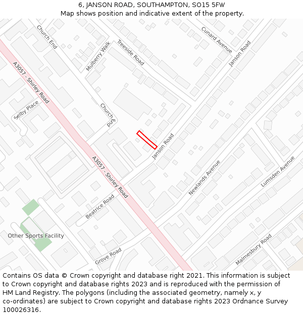 6, JANSON ROAD, SOUTHAMPTON, SO15 5FW: Location map and indicative extent of plot