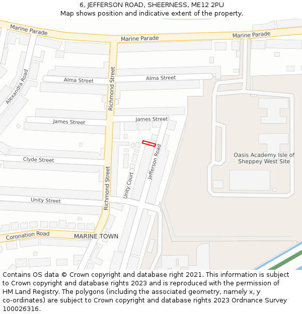 6, JEFFERSON ROAD, SHEERNESS, ME12 2PU: Location map and indicative extent of plot