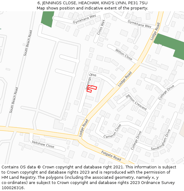 6, JENNINGS CLOSE, HEACHAM, KING'S LYNN, PE31 7SU: Location map and indicative extent of plot