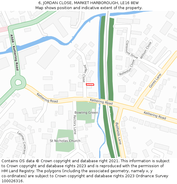 6, JORDAN CLOSE, MARKET HARBOROUGH, LE16 8EW: Location map and indicative extent of plot