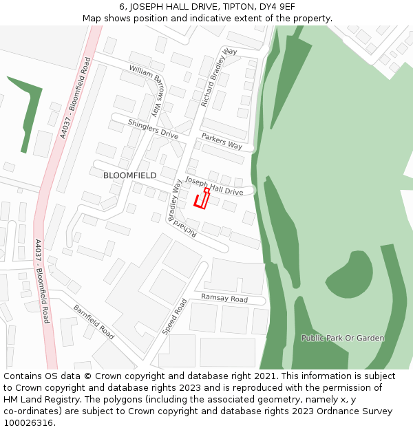 6, JOSEPH HALL DRIVE, TIPTON, DY4 9EF: Location map and indicative extent of plot