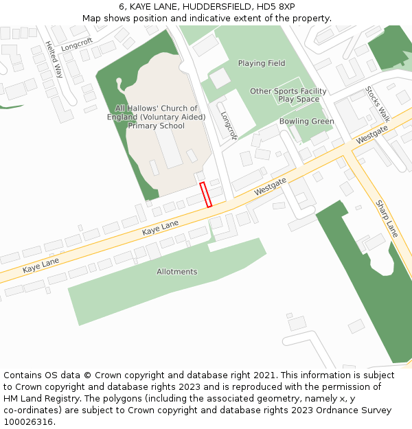6, KAYE LANE, HUDDERSFIELD, HD5 8XP: Location map and indicative extent of plot