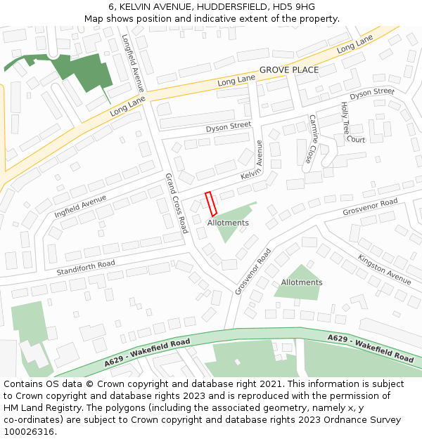 6, KELVIN AVENUE, HUDDERSFIELD, HD5 9HG: Location map and indicative extent of plot
