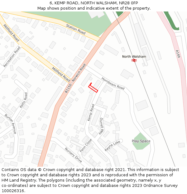 6, KEMP ROAD, NORTH WALSHAM, NR28 0FP: Location map and indicative extent of plot