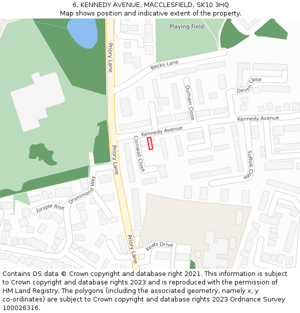 6, KENNEDY AVENUE, MACCLESFIELD, SK10 3HQ: Location map and indicative extent of plot