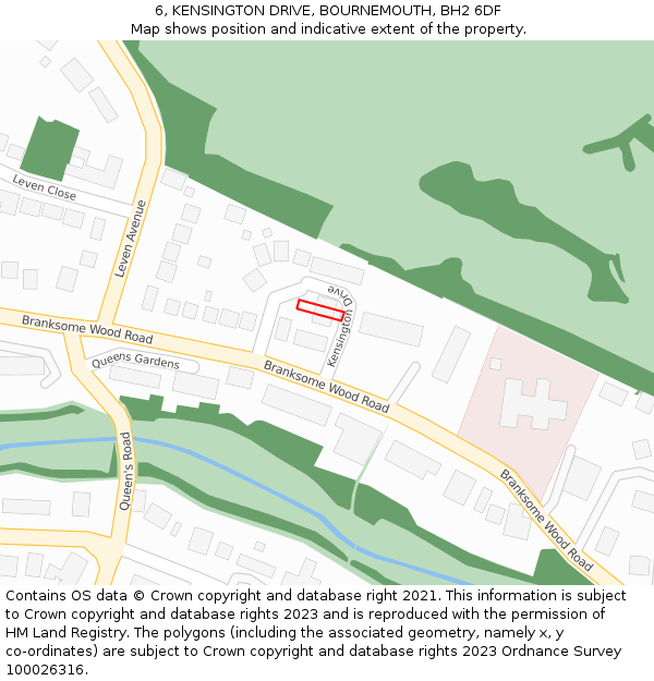 6, KENSINGTON DRIVE, BOURNEMOUTH, BH2 6DF: Location map and indicative extent of plot