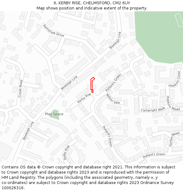 6, KERBY RISE, CHELMSFORD, CM2 6UY: Location map and indicative extent of plot