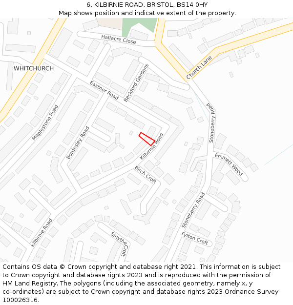 6, KILBIRNIE ROAD, BRISTOL, BS14 0HY: Location map and indicative extent of plot