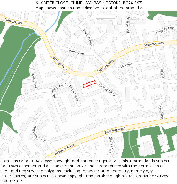 6, KIMBER CLOSE, CHINEHAM, BASINGSTOKE, RG24 8XZ: Location map and indicative extent of plot