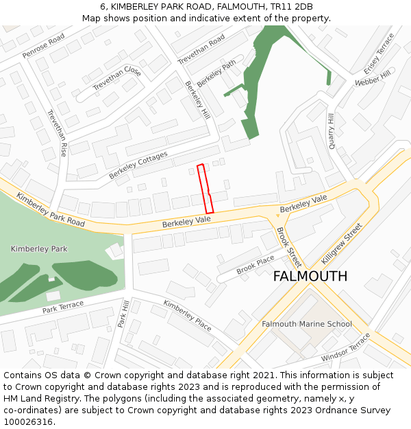 6, KIMBERLEY PARK ROAD, FALMOUTH, TR11 2DB: Location map and indicative extent of plot