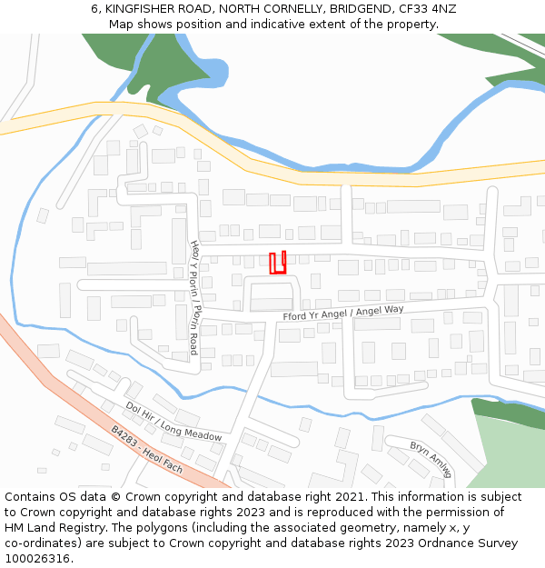 6, KINGFISHER ROAD, NORTH CORNELLY, BRIDGEND, CF33 4NZ: Location map and indicative extent of plot