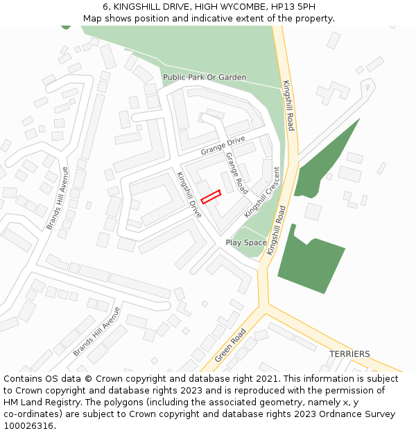 6, KINGSHILL DRIVE, HIGH WYCOMBE, HP13 5PH: Location map and indicative extent of plot