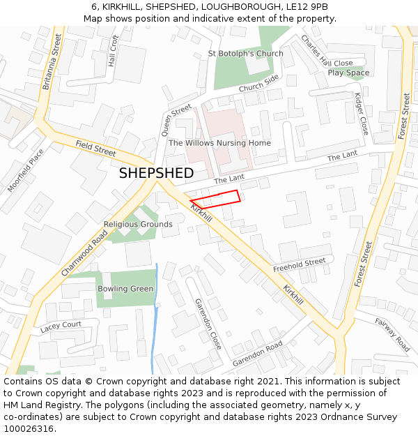 6, KIRKHILL, SHEPSHED, LOUGHBOROUGH, LE12 9PB: Location map and indicative extent of plot