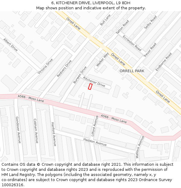 6, KITCHENER DRIVE, LIVERPOOL, L9 8DH: Location map and indicative extent of plot