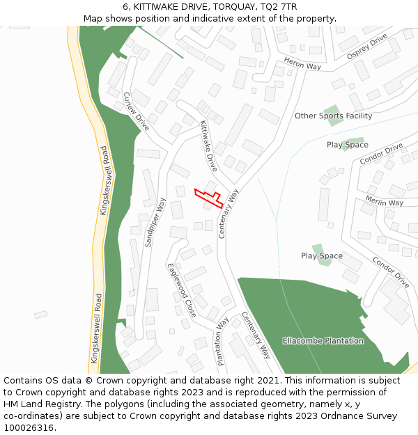 6, KITTIWAKE DRIVE, TORQUAY, TQ2 7TR: Location map and indicative extent of plot