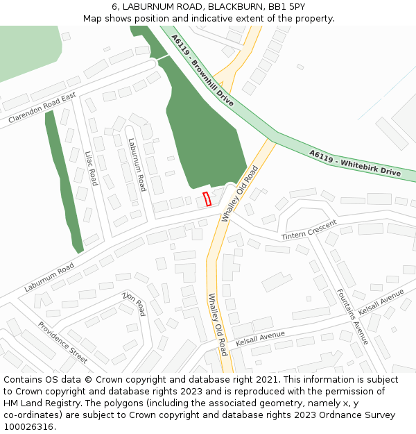 6, LABURNUM ROAD, BLACKBURN, BB1 5PY: Location map and indicative extent of plot