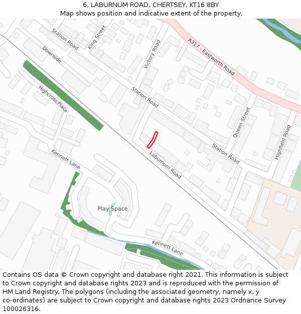6, LABURNUM ROAD, CHERTSEY, KT16 8BY: Location map and indicative extent of plot