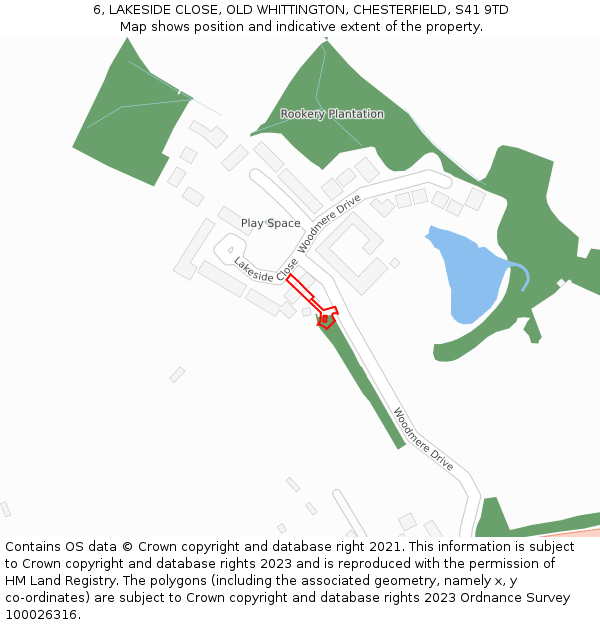 6, LAKESIDE CLOSE, OLD WHITTINGTON, CHESTERFIELD, S41 9TD: Location map and indicative extent of plot