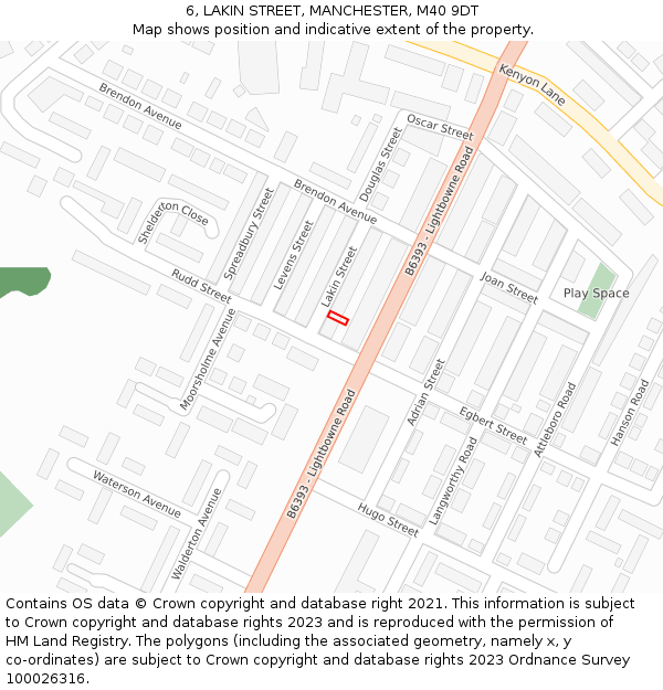 6, LAKIN STREET, MANCHESTER, M40 9DT: Location map and indicative extent of plot