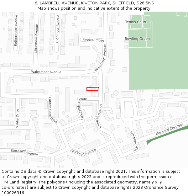 6, LAMBRELL AVENUE, KIVETON PARK, SHEFFIELD, S26 5NS: Location map and indicative extent of plot