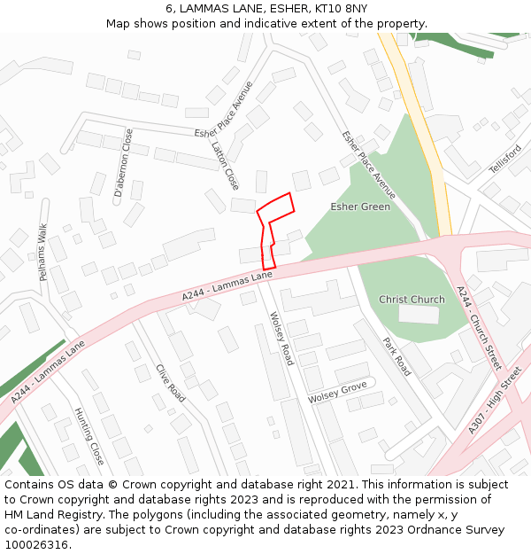 6, LAMMAS LANE, ESHER, KT10 8NY: Location map and indicative extent of plot