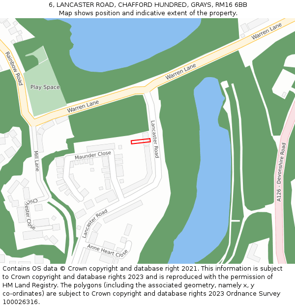 6, LANCASTER ROAD, CHAFFORD HUNDRED, GRAYS, RM16 6BB: Location map and indicative extent of plot