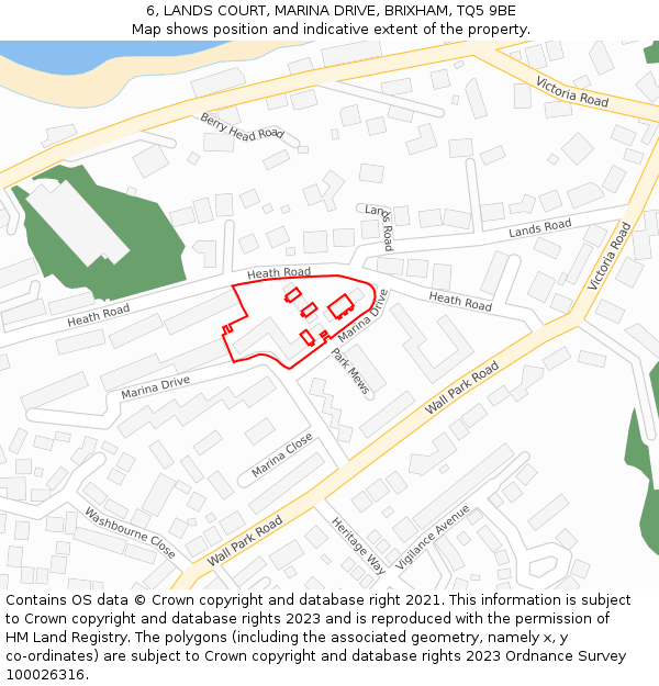 6, LANDS COURT, MARINA DRIVE, BRIXHAM, TQ5 9BE: Location map and indicative extent of plot