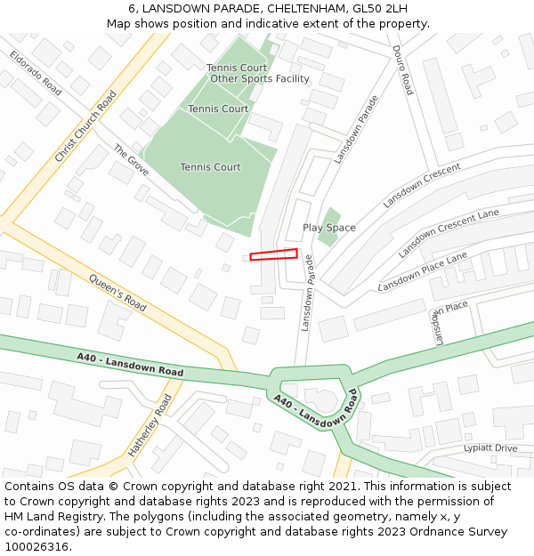 6, LANSDOWN PARADE, CHELTENHAM, GL50 2LH: Location map and indicative extent of plot