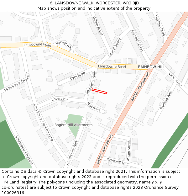 6, LANSDOWNE WALK, WORCESTER, WR3 8JB: Location map and indicative extent of plot