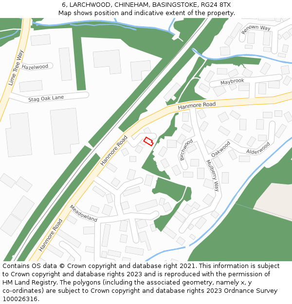 6, LARCHWOOD, CHINEHAM, BASINGSTOKE, RG24 8TX: Location map and indicative extent of plot