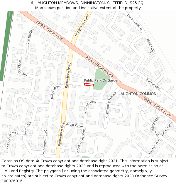 6, LAUGHTON MEADOWS, DINNINGTON, SHEFFIELD, S25 3QL: Location map and indicative extent of plot