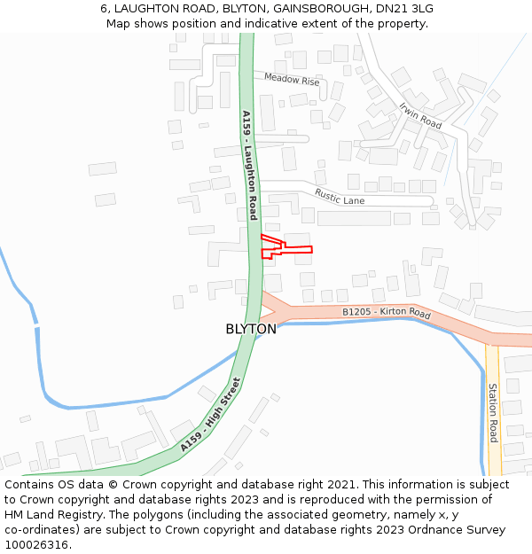 6, LAUGHTON ROAD, BLYTON, GAINSBOROUGH, DN21 3LG: Location map and indicative extent of plot