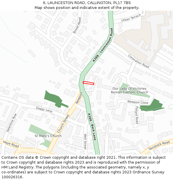 6, LAUNCESTON ROAD, CALLINGTON, PL17 7BS: Location map and indicative extent of plot