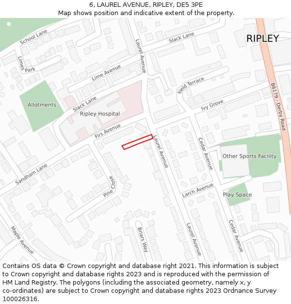 6, LAUREL AVENUE, RIPLEY, DE5 3PE: Location map and indicative extent of plot