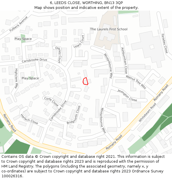 6, LEEDS CLOSE, WORTHING, BN13 3QP: Location map and indicative extent of plot