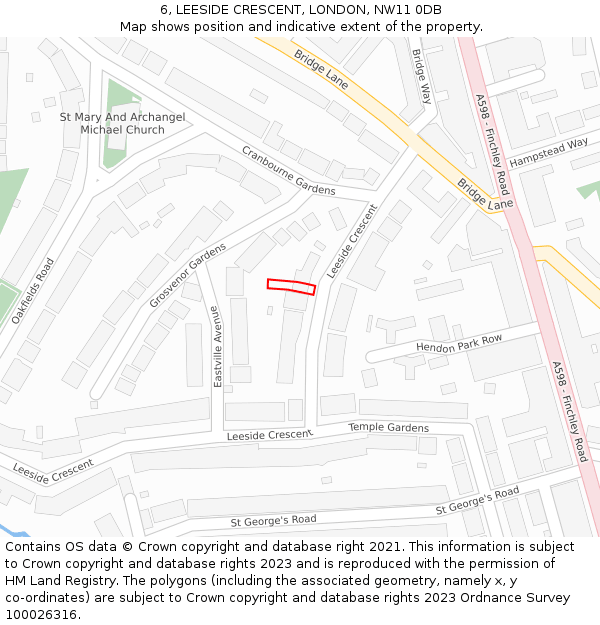 6, LEESIDE CRESCENT, LONDON, NW11 0DB: Location map and indicative extent of plot