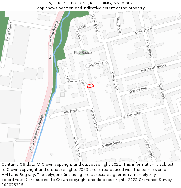 6, LEICESTER CLOSE, KETTERING, NN16 8EZ: Location map and indicative extent of plot