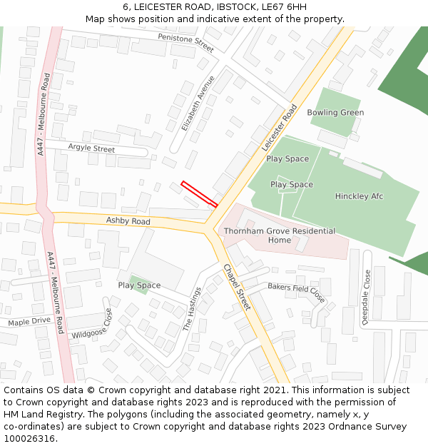 6, LEICESTER ROAD, IBSTOCK, LE67 6HH: Location map and indicative extent of plot