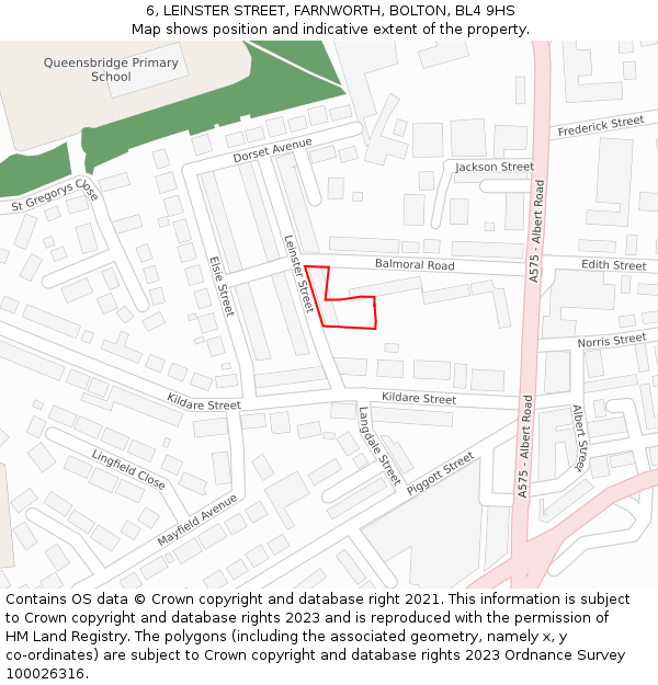 6, LEINSTER STREET, FARNWORTH, BOLTON, BL4 9HS: Location map and indicative extent of plot
