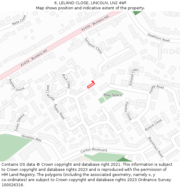 6, LELAND CLOSE, LINCOLN, LN2 4WF: Location map and indicative extent of plot